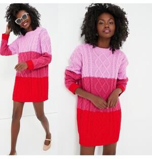 Hyacinth House Scarlett Pink Red Colorblock Cable Knit Sweater Mini Dress Large
